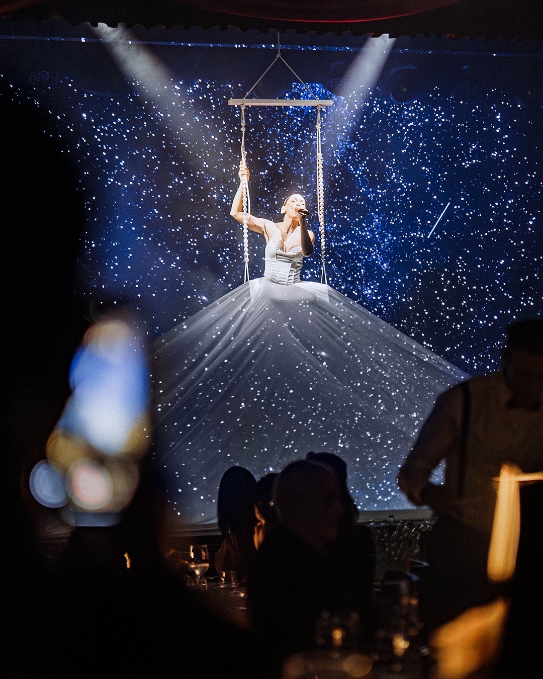 Aerial performance above the dining room
